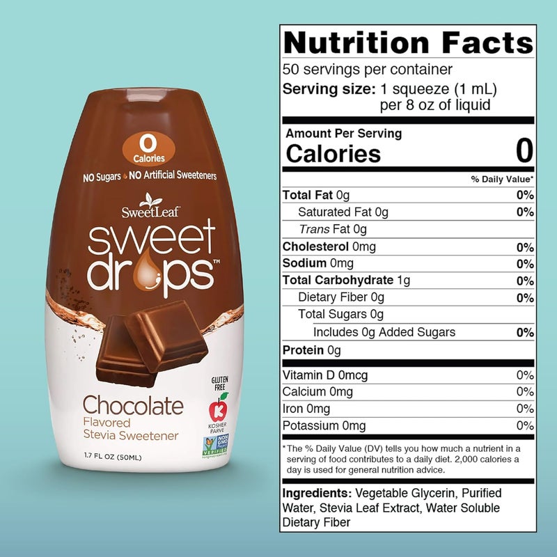 SweetLeaf Chocolate Flavored Stevia Sweet Drops - 1.7 oz (50ml) Liquid Sweetener - Image 2