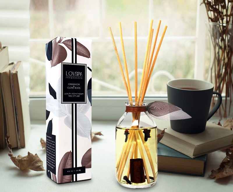 LOVSPA Reed Diffuser Set, Cinnamon & Clove Buds Scented Oil Diffuser with Sticks, Home Fragrance Accessories for Bathroom Shelf Decor, Aroma Diffusers for Home or Office Fall Decor, USA Made - Image 4