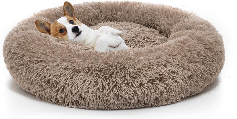 MIXJOY Orthopedic Dog Bed Comfortable Donut Cuddler Round Dog Bed Ultra Soft Washable Dog and Cat Cushion Bed (23''x23'') (Brown) - Image 1
