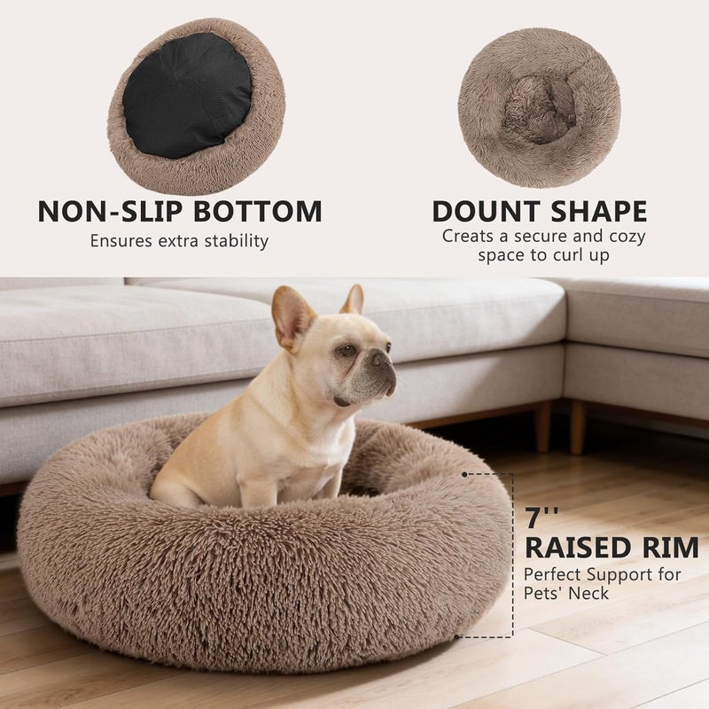 MIXJOY Orthopedic Dog Bed Comfortable Donut Cuddler Round Dog Bed Ultra Soft Washable Dog and Cat Cushion Bed (23''x23'') (Brown) - Image 2
