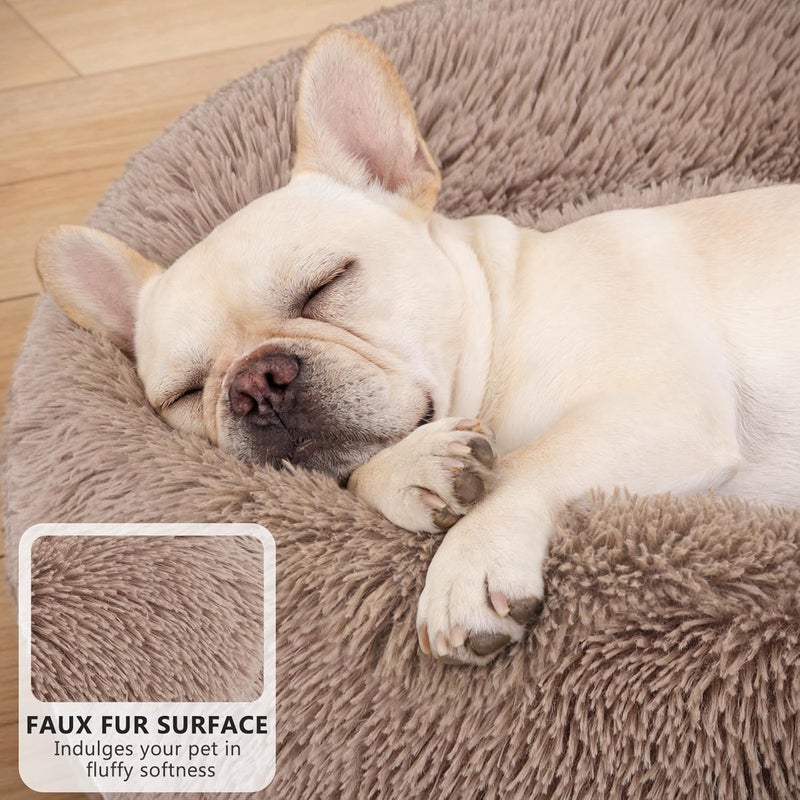 MIXJOY Orthopedic Dog Bed Comfortable Donut Cuddler Round Dog Bed Ultra Soft Washable Dog and Cat Cushion Bed (23''x23'') (Brown) - Image 3