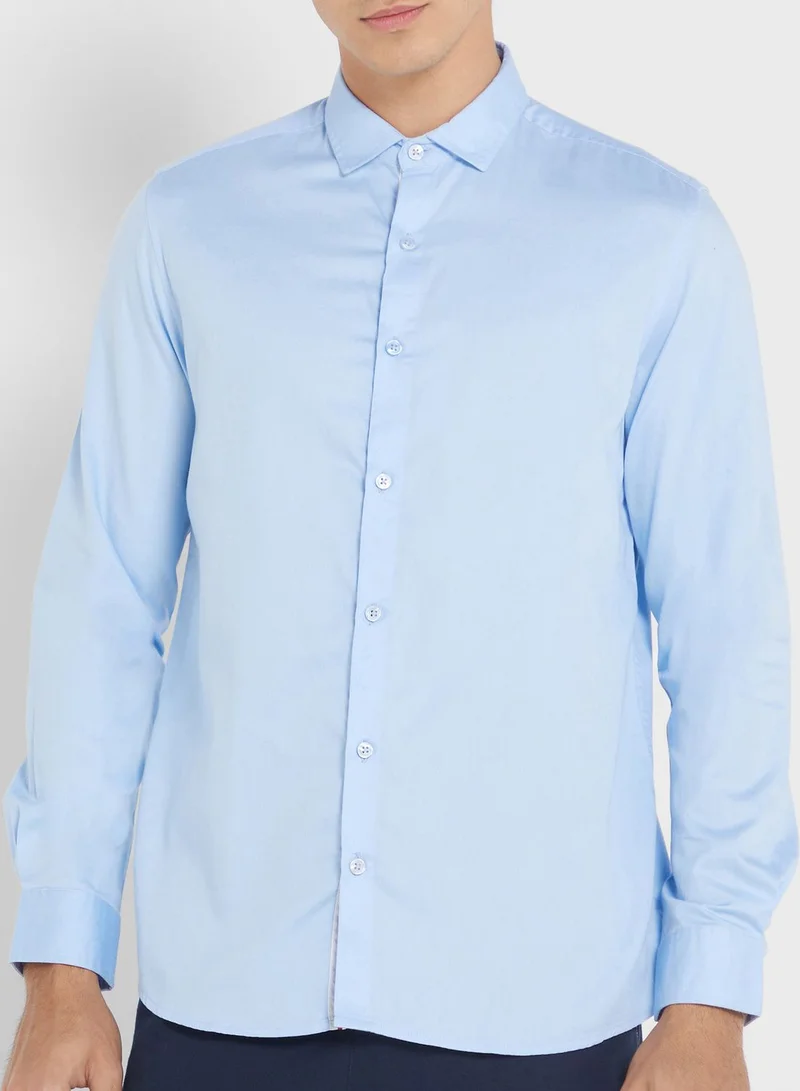 روبرت وود Men Blue Regular Fit Solid Casual Sustainable Shirt