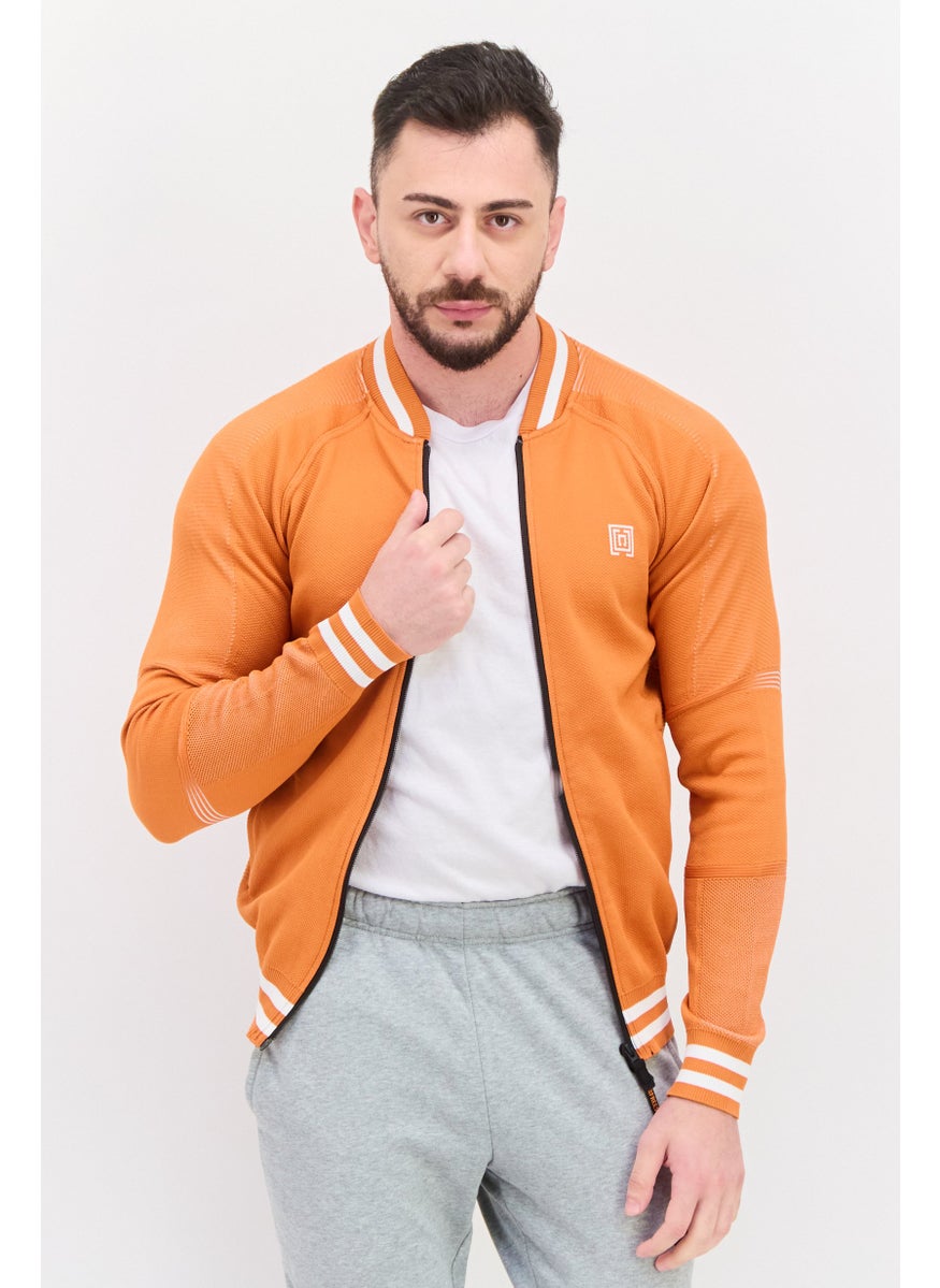 Free Soul Men Stand Collar Brand Logo Long Sleeves Sweatshirt, Orange  - Image 1