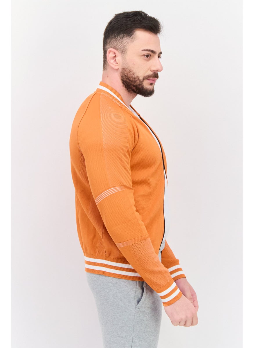 Free Soul Men Stand Collar Brand Logo Long Sleeves Sweatshirt, Orange  - Image 2