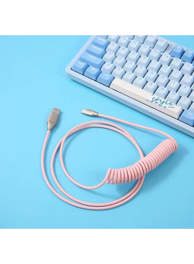 Customized Aviation Plug Line Mechanical Keyboard Data Cable Extension Fixed Rod Counterweight Rod Spring Typec Spiral USB-Color:Girly Pink-high-end Metal Two-section - Image 1