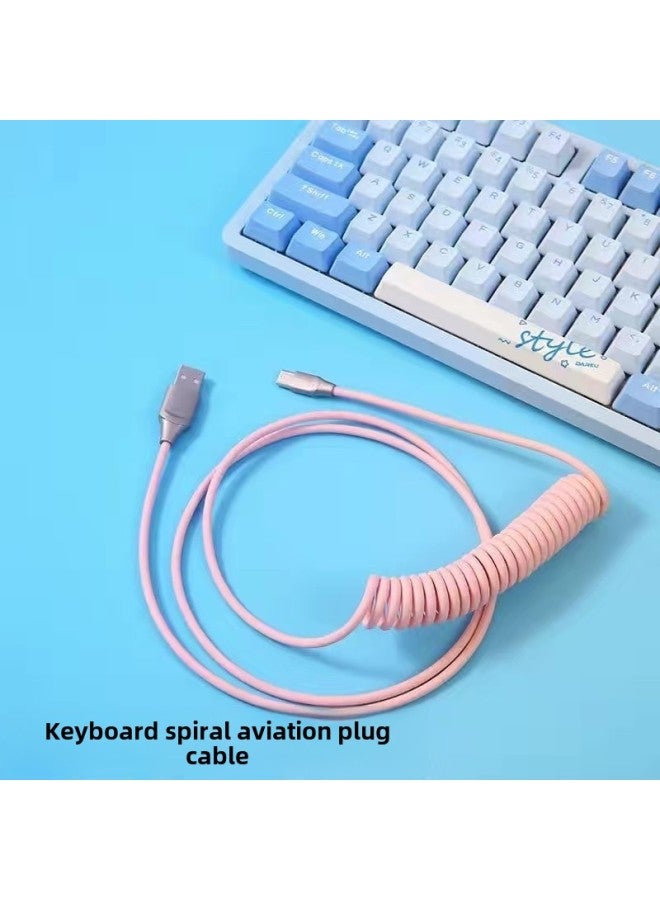 Customized Aviation Plug Line Mechanical Keyboard Data Cable Extension Fixed Rod Counterweight Rod Spring Typec Spiral USB-Color:Girly Pink-high-end Metal Two-section - Image 4