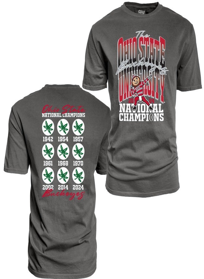Blue 84 NCAA Officially Licensed Ohio State Buckeyes National Champs 2024 T-Shirt Dyed Black Front/Back, X-Large - Image 1