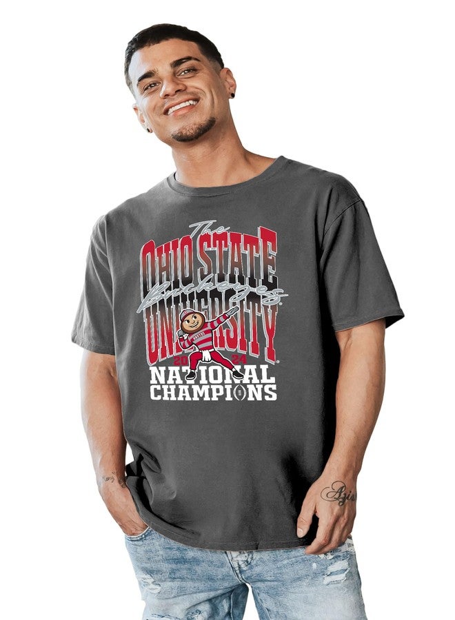 Blue 84 NCAA Officially Licensed Ohio State Buckeyes National Champs 2024 T-Shirt Dyed Black Front/Back, X-Large - Image 2