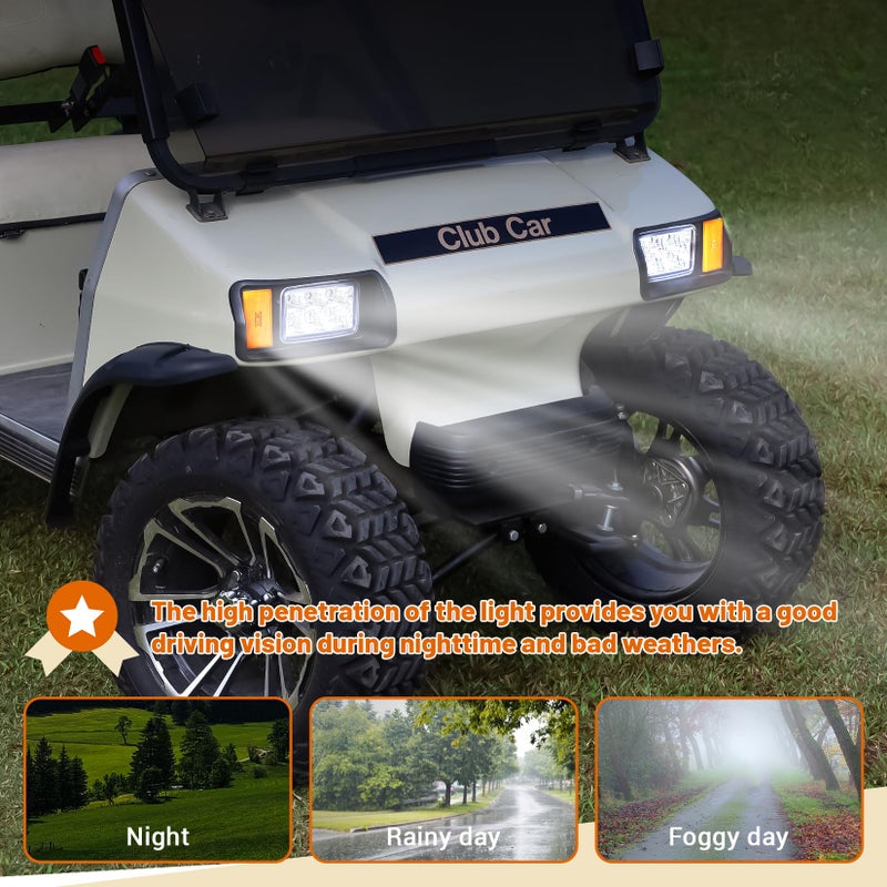 Drive-up Club Car DS LED Headlight Kit, 12V Factory Style LED Headlights with Adapter Wire for Club Car DS 1993-up Gas and Electric Golf Carts, OEM 101988001 - Image 4