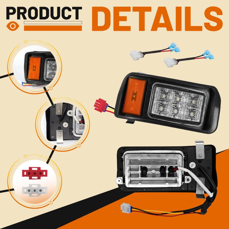 Drive-up Club Car DS LED Headlight Kit, 12V Factory Style LED Headlights with Adapter Wire for Club Car DS 1993-up Gas and Electric Golf Carts, OEM 101988001 - Image 3