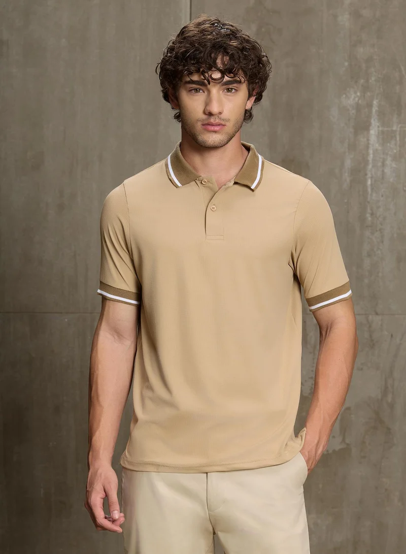 CAHOOT Cahoot Men's Beige Stretch Knit Polo Shirt