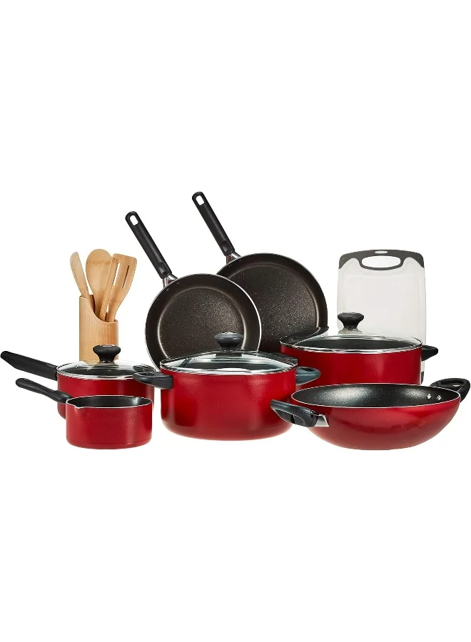 Prestige Prestige Aluminum Classique Non-Stick Cookware Set Of 16-Piece, Red