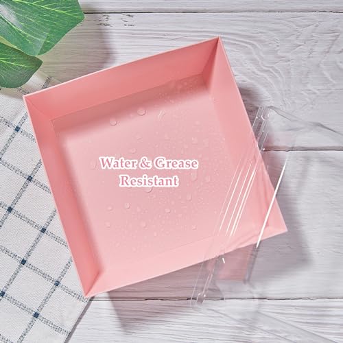 Ocmoiy Pink Charcuterie Boxes with Clear Lids 4x4 Inch, 100 Pack Square Kraft Bakery Cake Slice Boxes with Window, Dessert To Go Containers (100) - Image 4