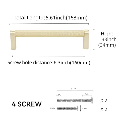 POVEFONK 10 Pack 614 inch160mm Brushed Brass Kitchen Cabinet Handles Knurled Cabinet Pulls Gold Drawer Pulls Kitchen Cabinet Hardware Handles Drawer Pulls Dresser Handles - Image 3