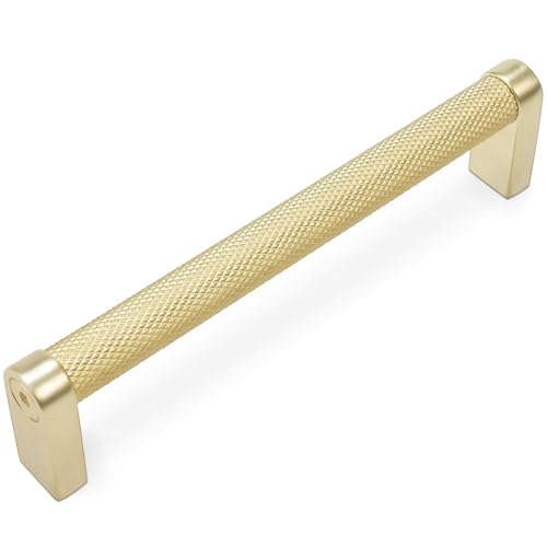 POVEFONK 10 Pack 614 inch160mm Brushed Brass Kitchen Cabinet Handles Knurled Cabinet Pulls Gold Drawer Pulls Kitchen Cabinet Hardware Handles Drawer Pulls Dresser Handles - Image 1