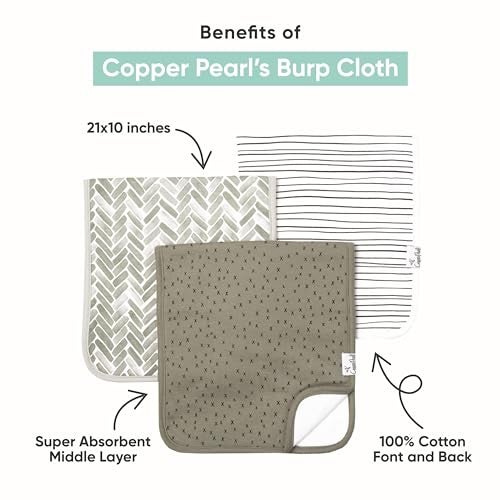 Copper Pearl Premium Baby Burp Cloths - 3-Pack Large Cotton Burp Cloths, Extra Soft Spit Up Rags with 3 Absorbent Layers, Perfect for Baby Boy and Baby Girl Gifts (21" x 10" Size, Noah Set) - Image 2