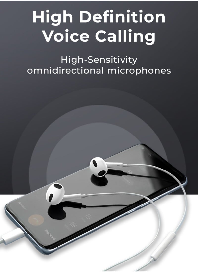 glassology - Wired Type-C In-Ear Earphones with Hi-Fi Stereo Sound and Thumping Bass, Featuring Premium Piston Design, White - Image 1