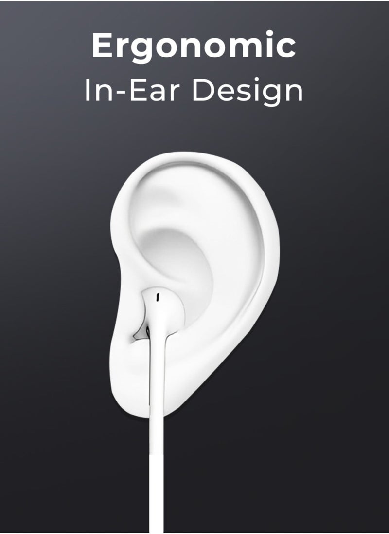glassology - Wired Type-C In-Ear Earphones with Hi-Fi Stereo Sound and Thumping Bass, Featuring Premium Piston Design, White - Image 1