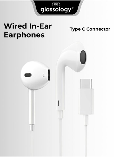 Wired Type-C In-Ear Earphones with Hi-Fi Stereo Sound and Thumping Bass, Featuring Premium Piston Design, White