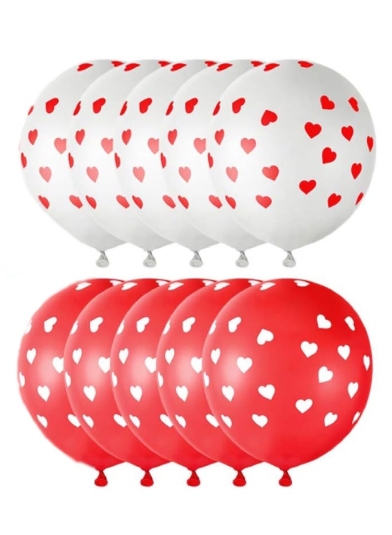 ذا بارتي بوبير طقم بالونات عيد الحب مطبوعة على شكل قلوب باللونين الأحمر والأبيض - 10 قطع - Image 1