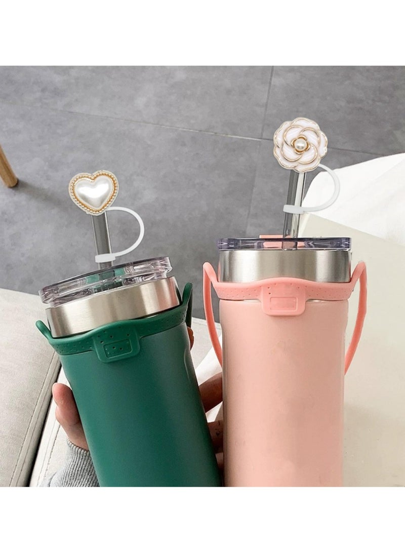 ريما إكسسوارات كأس ستانلي، غطاء غطاء من القش مقاس 10 مم من القش السيليكون لـ 40 أونصة 30 أونصة بهلوان مقاوم للغبار وقابل لإعادة الاستخدام مانع للتسرب ومضاد للتسرب وغطاء من القش وحامٍ على شكل قلب ولؤلؤ أبيض للنساء والفتيات والسفر وصالة الألعاب الرياضية هدية - Image 5