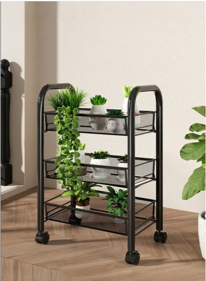 3-Tier Metal Storage Trolley with Wheels, Multi-Purpose Rolling Kitchen Rack Organizer for Vegetables, Fruits, Bathroom & Living Room, Extra-Large Capacity - Image 4