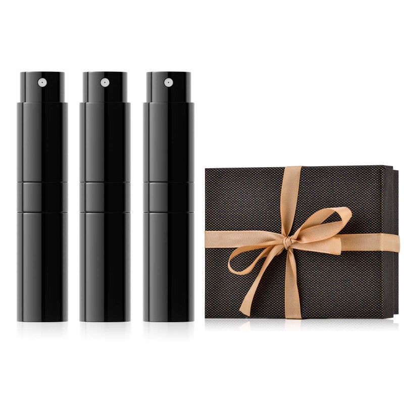 LISAPACK Travel Perfume Bottle Refillable for Cologne Atomizer - Stocking Stuffers for Men, Christmas Gift Set for Adult, White Elephant Gifts for Teens Girls, Thanksgiving Day, Birthday for Women 3PCS Black - Image 1