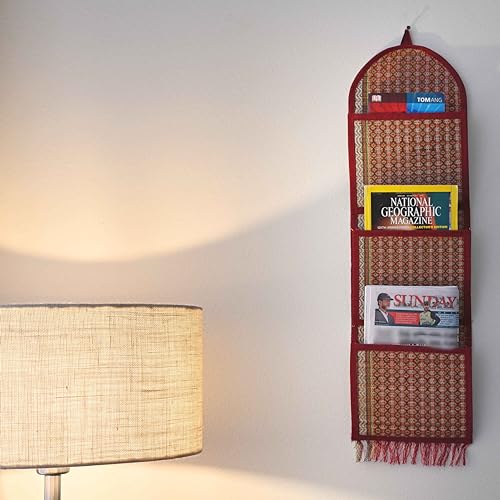 KalaTree River Grass Wall Hanging Organizer for Home Decor | Handwoven Magazine & Letter Holder | Eco-Friendly Korai Grass | 3 Pockets Foldable Vibrant - Image 2