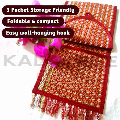 KalaTree River Grass Wall Hanging Organizer for Home Decor | Handwoven Magazine & Letter Holder | Eco-Friendly Korai Grass | 3 Pockets Foldable Vibrant - Image 4