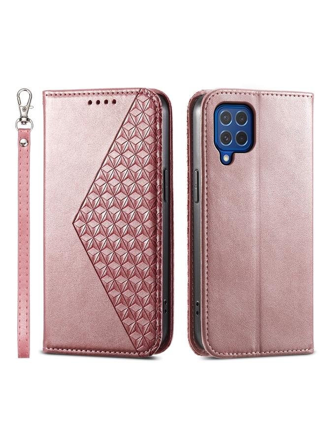 The Bros Case For Samsung Galaxy M62 Cubic Grid Calf Texture Magnetic Leather Phone Case