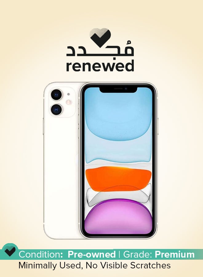 ابل  مجدد - هاتف أيفون 11 إصدار 2020 بذاكرة داخلية سعة 128 جيجابايت ويدعم تقنية 4G LTE بلون أبيض - تغليف رفيع - نسخة عالمية - Image 1