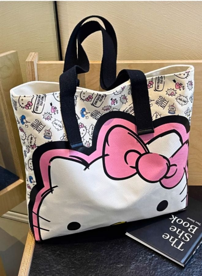 Sanrio Hello Kitty Tote Bag – Cute Canvas Shoulder Bag with Printed Design, Large Capacity for Daily Use  - Image 2