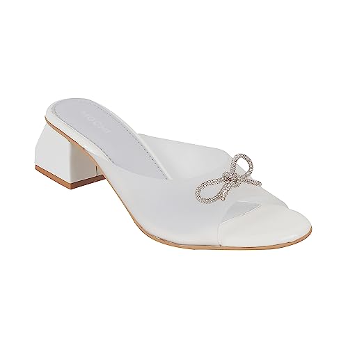 Mochi Women White Block Heel Fashion Sandal UK/6 EU/39 (40-137) - Image 2