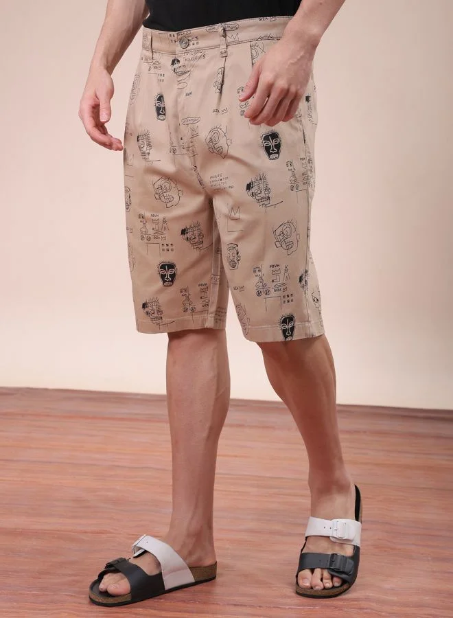 ذا انديان كراج كو Men Relaxed Fit Stretchable Graphic Printed Mid-Rise Resort Wear Shorts