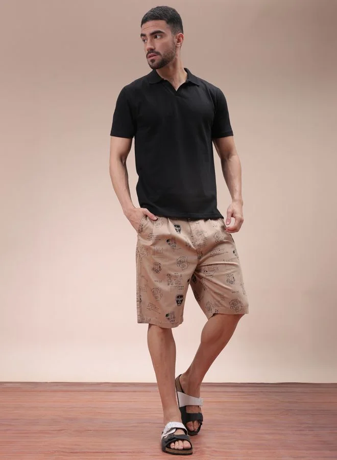 ذا انديان كراج كو Men Relaxed Fit Stretchable Graphic Printed Mid-Rise Resort Wear Shorts