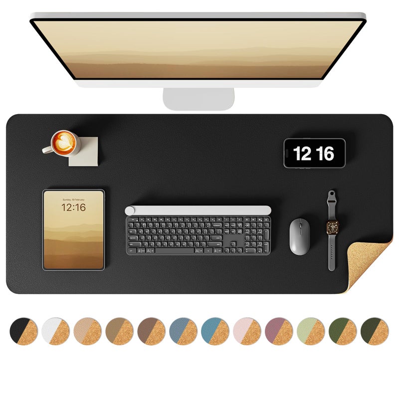YSAGi Double-Sided Desk Pad, Leather Desk Mat, Eco Cork Desk Pad Protector, Large Mouse Pad for Desk, Waterproof Desk Blotter Pad, Desk Writing Pad for Office Work/Home(23.6"x13.7",Black+Cork) - Image 1
