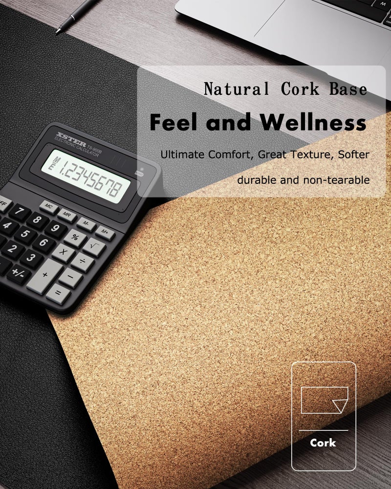 YSAGi Double-Sided Desk Pad, Leather Desk Mat, Eco Cork Desk Pad Protector, Large Mouse Pad for Desk, Waterproof Desk Blotter Pad, Desk Writing Pad for Office Work/Home(23.6"x13.7",Black+Cork) - Image 3
