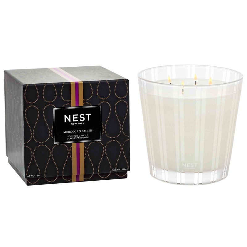 Nest New York NEST New York Scented Luxury 4Wick Candle Moroccan Amber  437 oz  Up to 120Hour Burn Time  Reusable Glass Vessel 