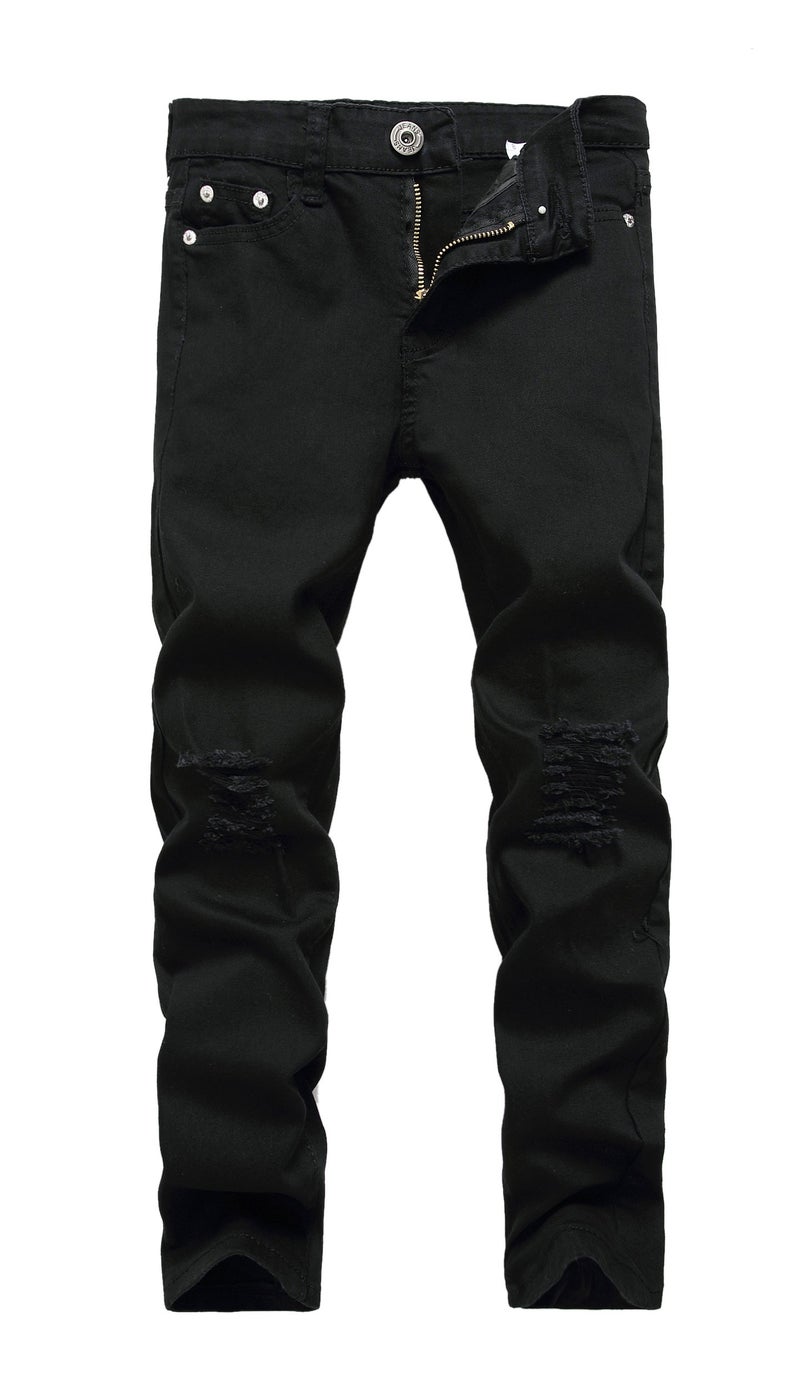 FREDD MARSHALL Boys Black Skinny Fit Ripped Destroyed Distressed Stretch Slim Jeans Pants 16 Slim - Image 1