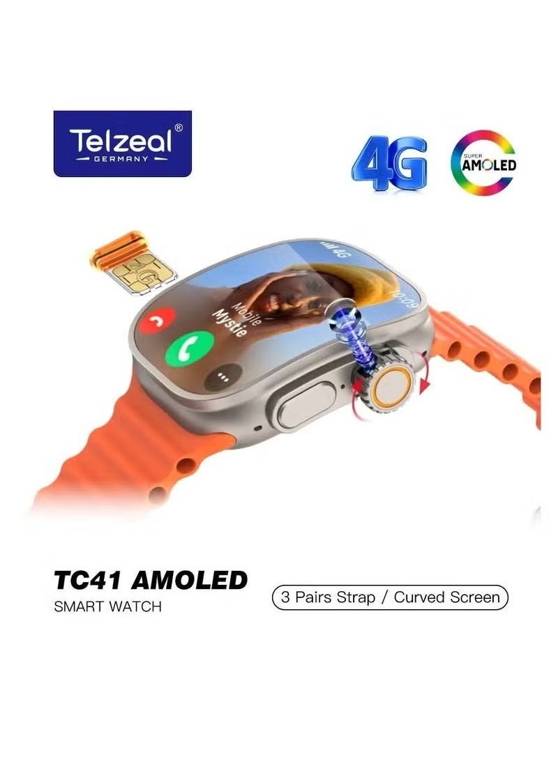 Telzeal - TC41 4G SIM Smartwatch – Curved Screen, HD Display, Fitness Tracking, Heart Rate Monitor, and Call Support for Daily Use - Image 1