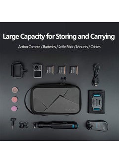 TELESIN TELESIN Carrying Case Organizer for GoPro Insta360 DJI Action Camera, with DYI Divider Waterproof Hard Protect Travel Carry Bag for Hero 12 11 10 9 8 X2 X3 GO2 GO3 Selfie Stick Strap Mount Accessories  - Image 2