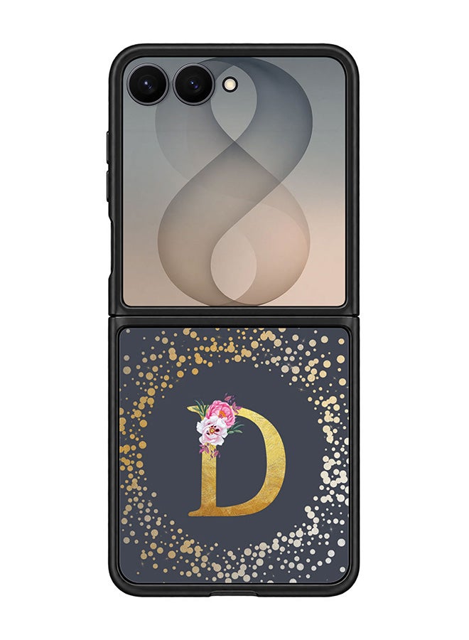 Stylizedd Rugged Case for Samsung Galaxy Z Flip8- Slim Fit Hybrid Rubber Cover Floral Monogram - D (Grey)