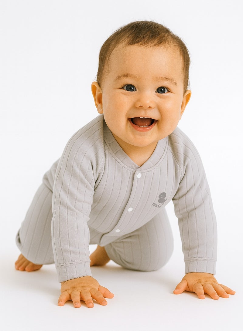 Unisex Organic Cotton Baby 2-Piece Set: Button-Up Top & Elastic Waist Pants for 6-24 Months - Daycare & Play  - Image 1