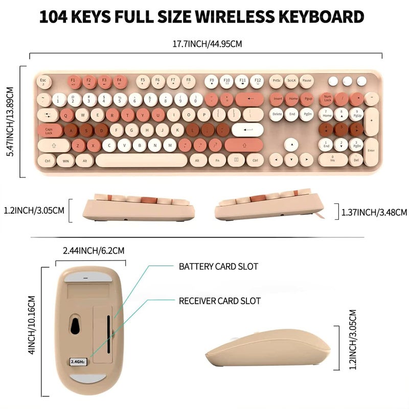FOPETT Keyboard and Mouse Sets Wireless,Reliable 2.4 GHz Connectivity for PC,Laptop,Smart TV and More (Milk Tea Color) - Image 2