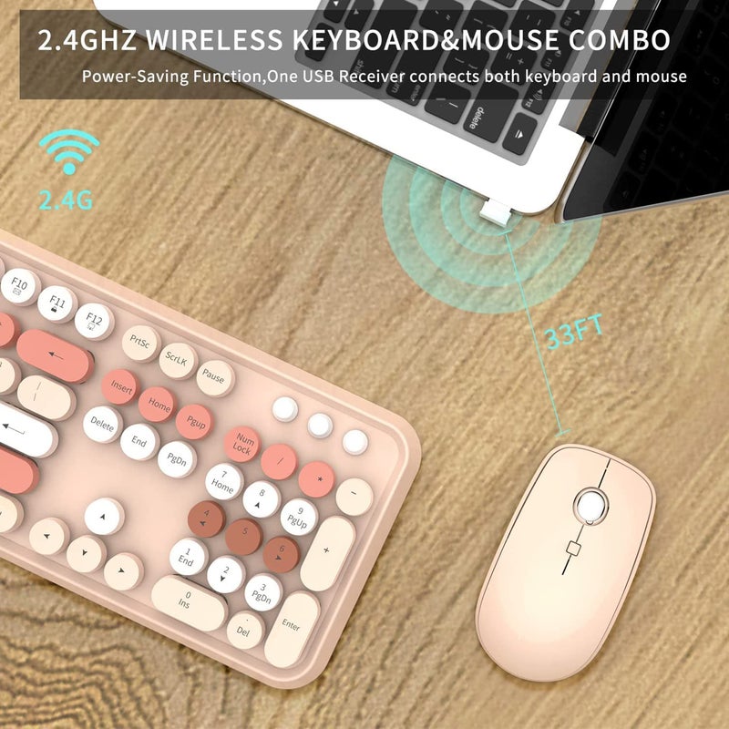 FOPETT Keyboard and Mouse Sets Wireless,Reliable 2.4 GHz Connectivity for PC,Laptop,Smart TV and More (Milk Tea Color) - Image 5