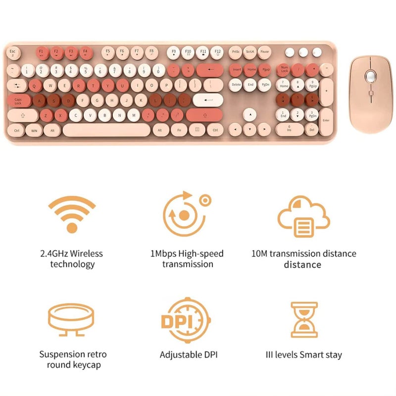 FOPETT Keyboard and Mouse Sets Wireless,Reliable 2.4 GHz Connectivity for PC,Laptop,Smart TV and More (Milk Tea Color) - Image 4