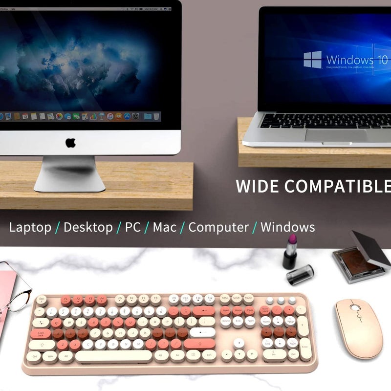 FOPETT Keyboard and Mouse Sets Wireless,Reliable 2.4 GHz Connectivity for PC,Laptop,Smart TV and More (Milk Tea Color) - Image 3