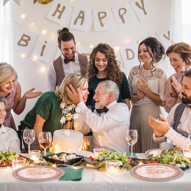 KFJBPB 72 Pcs 70th Birthday Paper Plates and Napkins Party Supplies, Rose Gold 70th Birthday Party Plates and Napkins Tableware Set for Men Women Cheers to 70 Years Birthday Party Decorations Serves 24 - Image 5