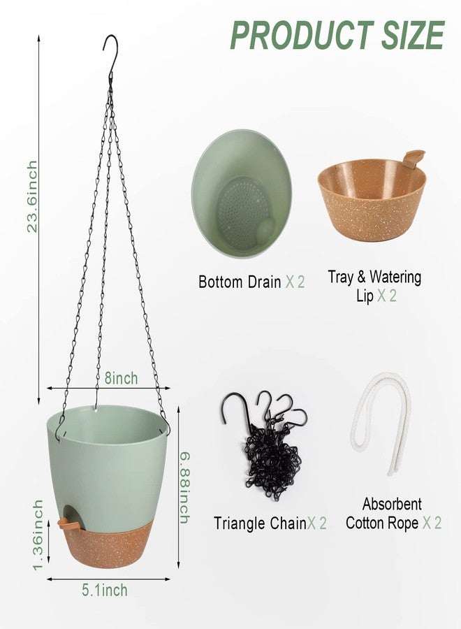 Vanslogreen 8 Inch Hanging Planters for Indoor Outdoor Plants, 2 Pack Self Watering Hanging Pot with Drainage Holes & Removable Tray Hanging Baskets Flower Pots for Garden Home (Green) - Image 3