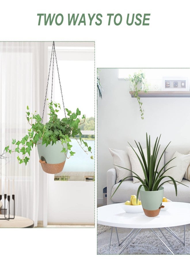 Vanslogreen 8 Inch Hanging Planters for Indoor Outdoor Plants, 2 Pack Self Watering Hanging Pot with Drainage Holes & Removable Tray Hanging Baskets Flower Pots for Garden Home (Green) - Image 5